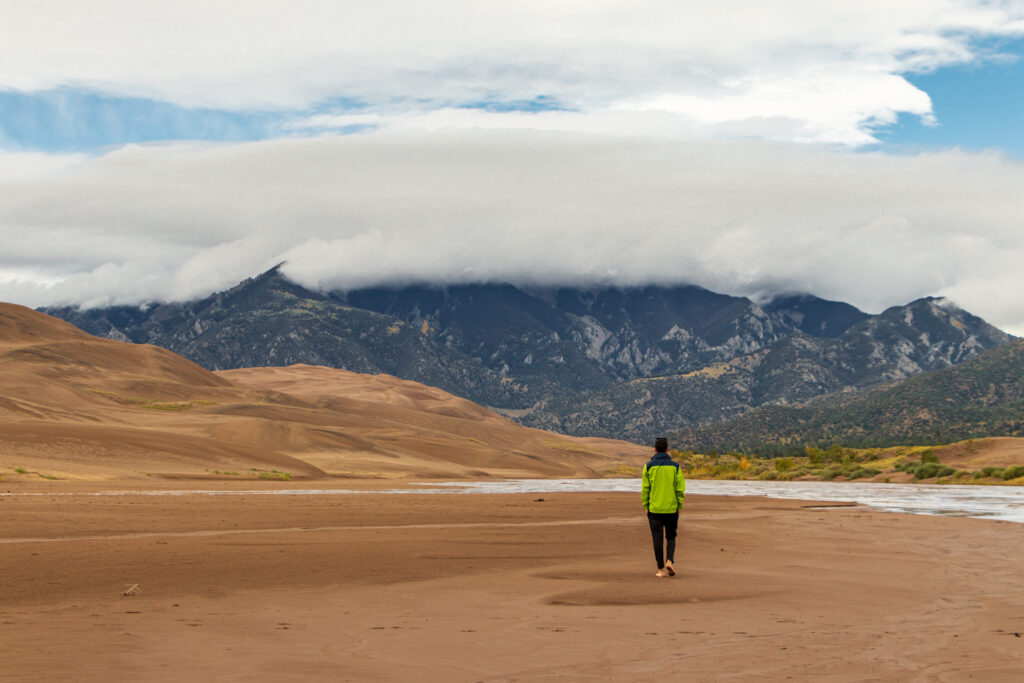 A photo of the dunes with the surrounding mountains