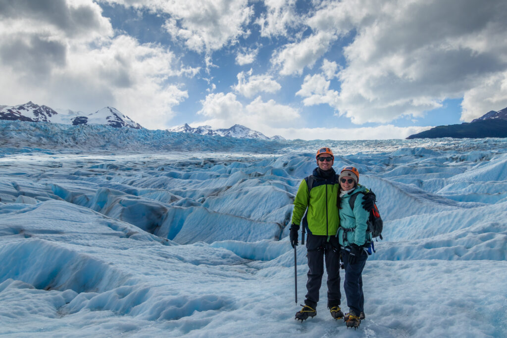 Hiking on glacier grey